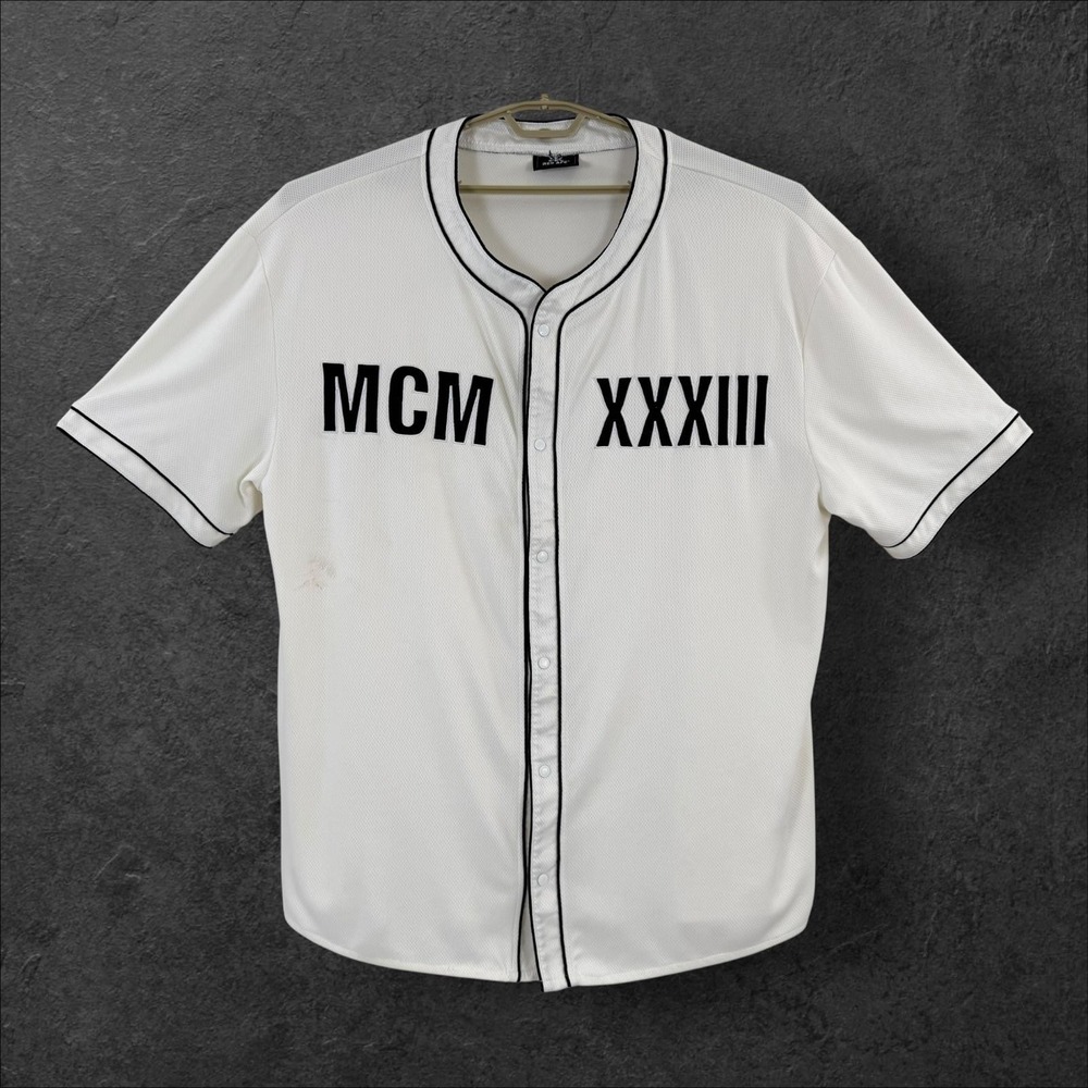 Red Ape Baseball Jersey Mens 5XL White MCM XXXIII Mesh Knit Button Front